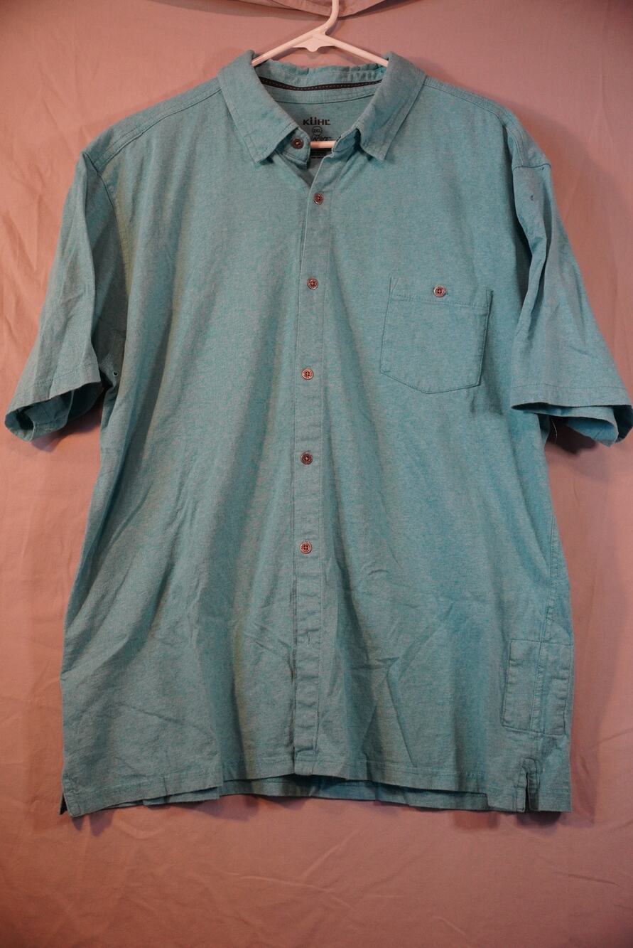 Kuhl Wildfibre Shirt Mens 2XL Organic Cotton Melange Teal Button Down